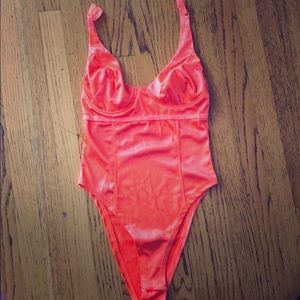 Orange satin bodysuit